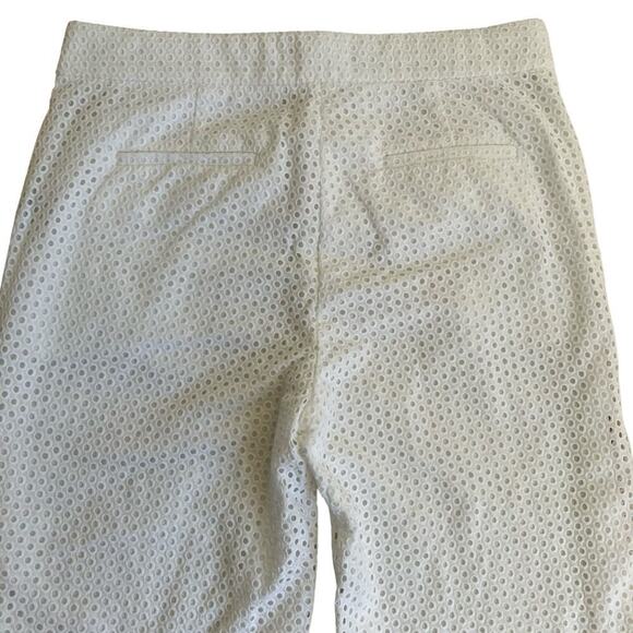 J.Crew Sz 0 White Eyelet Patio Pants Trousers Cropped Straight Preppy Elegant - Picture 11 of 16
